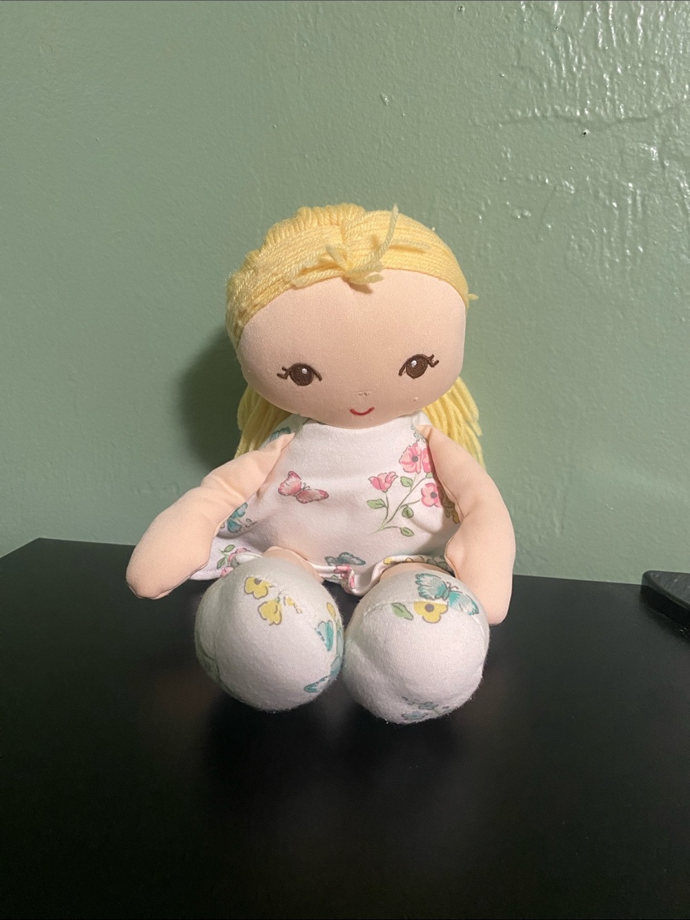 Little Me Blonde Hair Plush Rag Doll 12" Floral Butterfly Dress